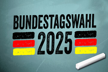 Chalkboard illustration with the german acronym btw 2025 - bundestagswahl 2025 - german bundestag election 