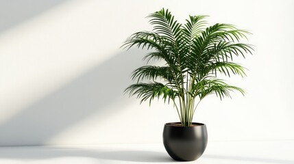 Obraz premium A lush potted plant stands against a minimalist background, adding a touch of nature indoors.