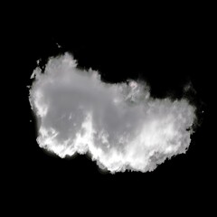 White single cloud shape over black background, fluffy single cloud