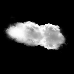 Single cloud shape over black background, white cumulus cloud