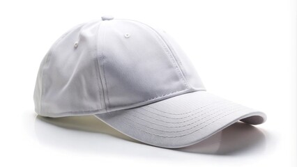 Fototapeta premium Macro White baseball cap isolated on white background