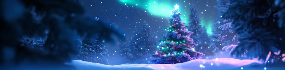 Obraz premium A magical holiday night with softly glowing teal aurora borealis
