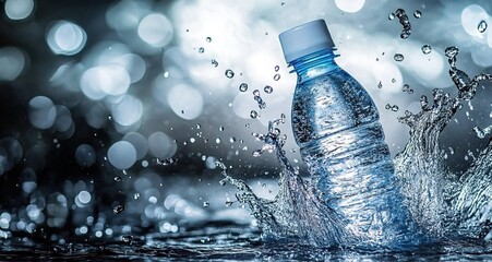 
Water bottle splashing on a water background