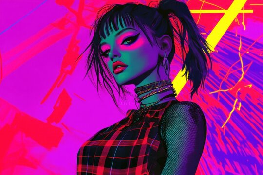 Vibrant minimalistic illustration of gen alpha fashion with bold colors and modern style