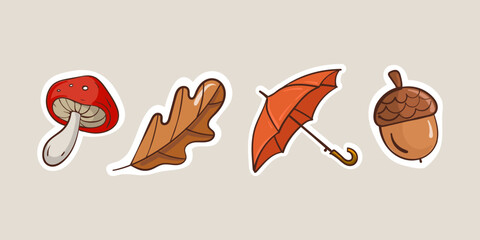 Autumn stickers in cartoon style. Vector illustration.