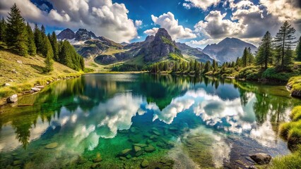 magical lake surrounded by mountains, perfect for capturing nature moments