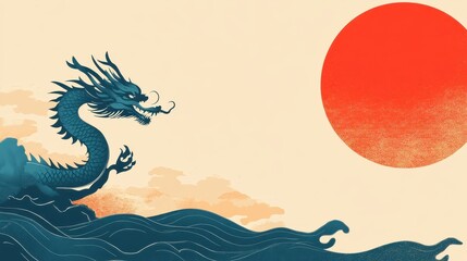 Obraz premium Majestic Dragon Soaring Across the Crimson Sun