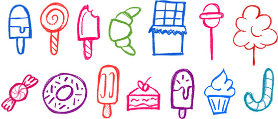 Candy Related Crayon Chalk Drawing Icons Vector Set