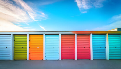 A vibrant stage backdrop featuring a variety of colors, creating a multicolored and bright modern stage mockup with ample copy space.
