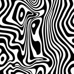 Abstract black and white optical illusion pattern with wavy stripes. Perfect for backgrounds, graphic design, posters, and modern art projects. High contrast design, trendy and visually captivating.

