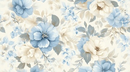 Timeless blue and white floral wallpaper, elevate your home decor with classic elegance