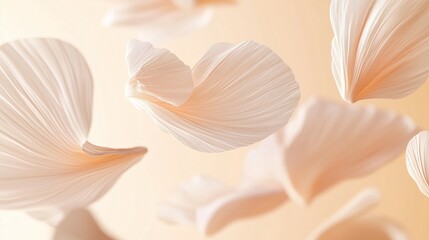 Delicate peach petals floating gracefully against a soft, warm background in a serene and tranquil setting