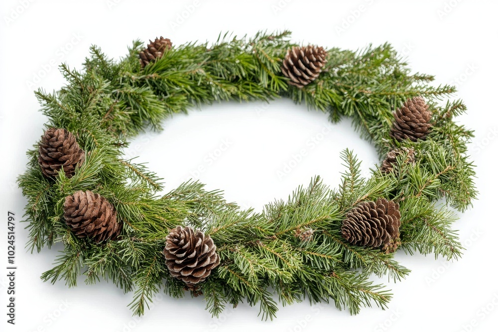 Canvas Prints With cones and fir branches laid out in a circle on a white background, this concept wishes you a merry Christmas and a happy new year