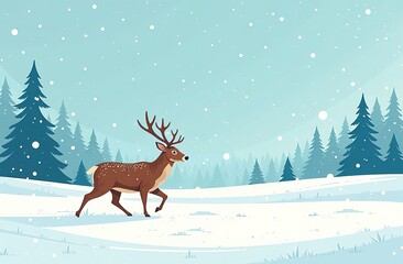 Drawing of a deer in a winter forest in a snowfall, generative AI