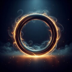 abstract smoked background with gold circles blazing on dark background, for design
