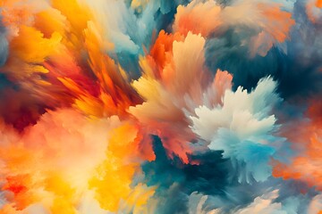 Obraz premium Seamless Pattern of Colorful explosion of paint with a mix of orange, blue, and white