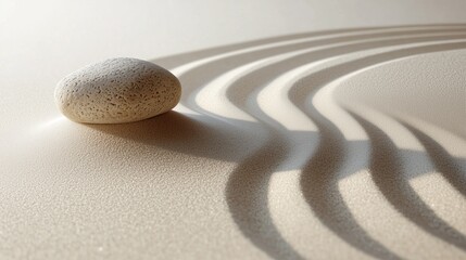Obraz premium Smooth beige sand surface with a single rounded stone and a gently curving line creating a serene atmosphere