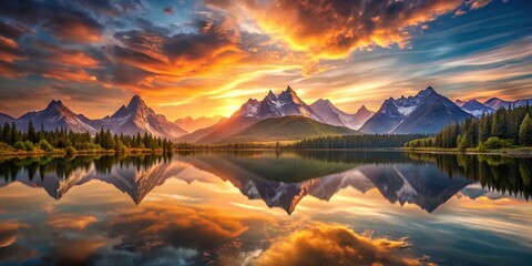 Majestic mountain panorama at summer sunset
