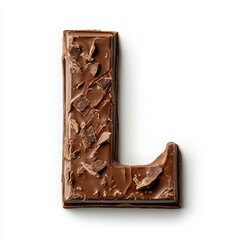 A chocolate letter "L" with a textured surface, resembling a sweet treat.