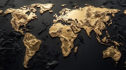 Elegant 3D Gold World Map on Dark Background