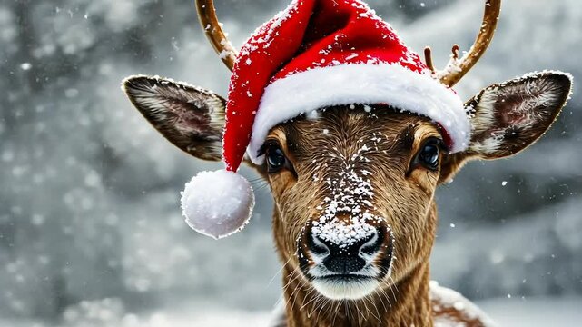 Festive reindeer in with santa hat