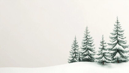 Obraz premium Snowy pine trees on a white background, perfect for winter-themed designs.
