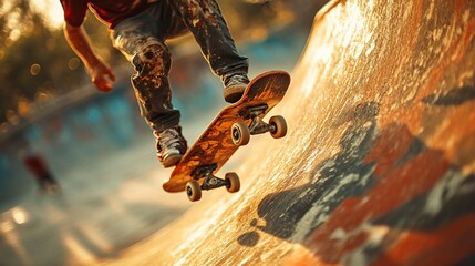 A skateboarder in mid-air performing a trick on a ramp at a skatepark.