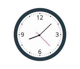 Wall clock. Simple wall clock. Minimalist watch. Classic design wall clock. Analog clock. Vector illustration