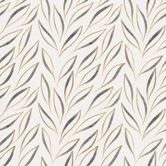 Seamless leaves background. Fabric floral pattern. Leaf drawing in pastel colors. Hand painted floral ornament