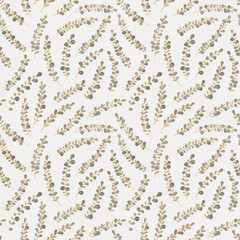 Seamless leaves background. Fabric floral pattern. Eucalyptus leaf drawing in pastel colors. Hand painted floral ornament