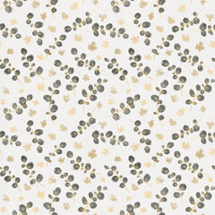 Seamless leaves background. Fabric floral pattern. Eucalyptus leaf drawing in pastel colors. Hand painted floral ornament