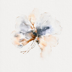 Abstract watercolor flower. Expressionist floral wall art. Watercolor hand drawn flower.