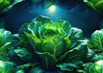 Obraz premium Fresh Vibrant Green Lettuce Night Photography for Healthy Salads and Garnishes