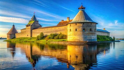 Obraz premium Fortress Oreshek Shlisselburg: A Historic Landmark on the Neva River