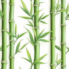 Seamless pattern of green bamboo shoots and stalks,
