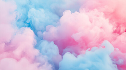 Fototapeta premium Soft pastel clouds in pink and blue tones, tranquil and ethereal cloudscape, dreamy sky background, smooth gradient blend, gentle and relaxing atmosphere, abstract nature