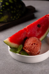 A ball of natural watermelon ice cream