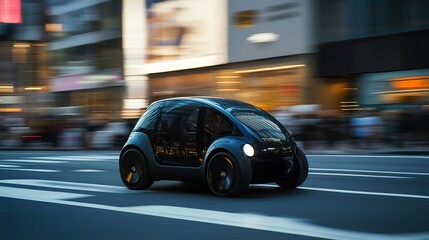 A compact car zipping through busy city streets, easily maneuvering through traffic and tight corners