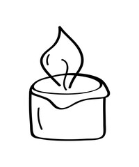 Candle icon doodle style Vector illustration sketch of a burning wax candle. Isolated on white.