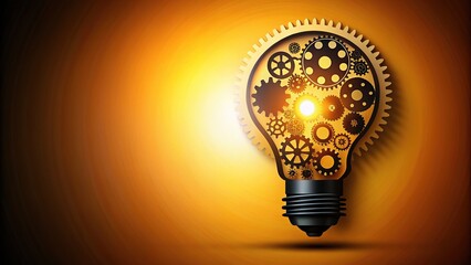 Innovative Lightbulb with Gears Turning - Symbol of Creativity and Potential in Flat Design