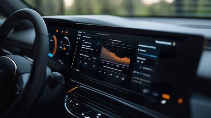 A digital dashboard showing car finance options, with loan terms, monthly payments, and interest rates displayed