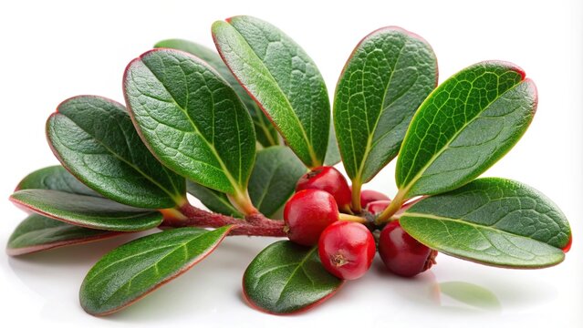Medicinal plant arctostaphylos uva ursi leaves isolated on white background