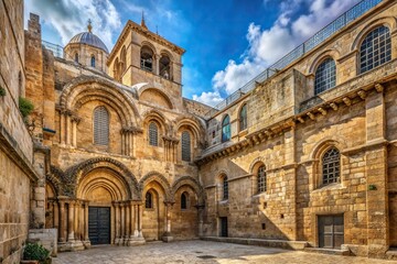 Fototapeta premium Medieval graffiti on stone wall at Church of the Holy Sepulchre Jerusalem Israel