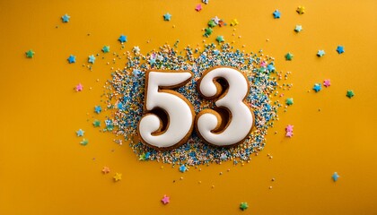 Decorated cookie, number 53, image for birthday or anniversary celebration
