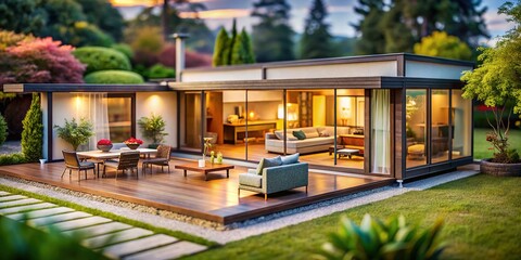 Obraz premium Midcentury Modern Suburban House with Expansive Sliding Doors for Indoor-Outdoor Living