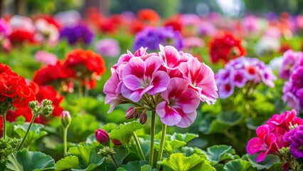 Obraz premium Medium shot bed with the multi colored blossoming geranium