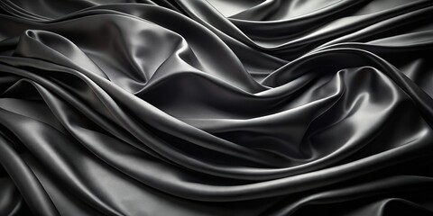 Fototapeta premium Medium shot black luxury cloth abstract background with dark liquid wave or wavy folds silk or satin elegant wallpaper