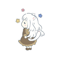 Cat girl blossoms with happiness 