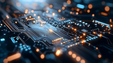 Fototapeta premium Futuristic digital network circuit board banner showcasing the connectivity and complexity of modern cybernetic systems