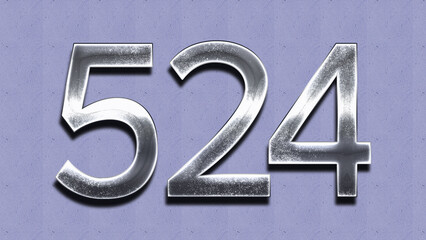3D Chrome number design of 524 on purple wall.